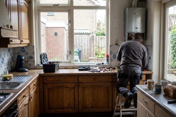 Onze monteur vervangt een geiser in de keuken