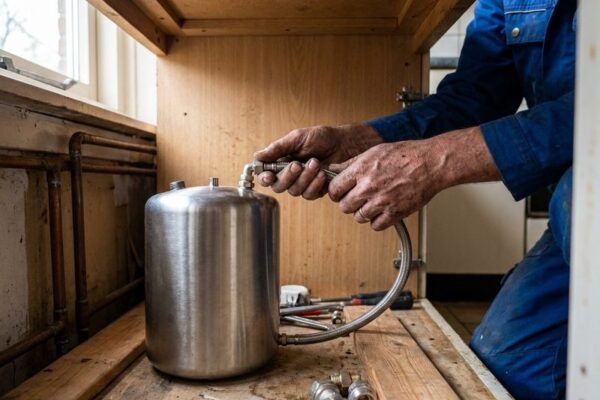 Het reservoir van de Quooker wordt onder het aanrecht aangesloten