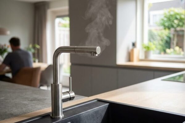 De aangesloten kokendwaterkraan in een moderne keuken
